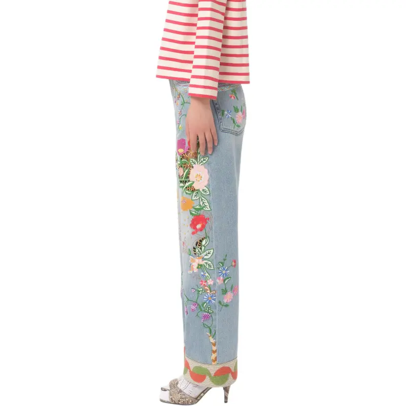 Valentino Floal Embroidered Tapered Jeans 'Denim Blue'-5