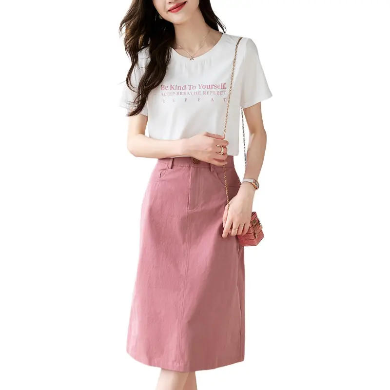 Mo Han Yi Mei Skirt Set Women's White Top Pink Bottom-2