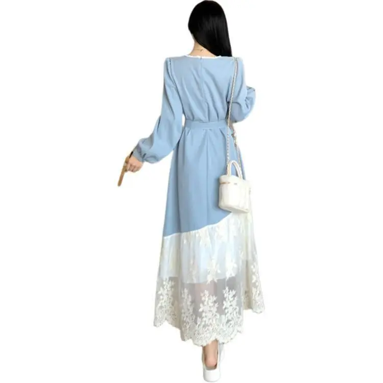ZCDECO Long Sleeved Dress Women's Light Blue-0