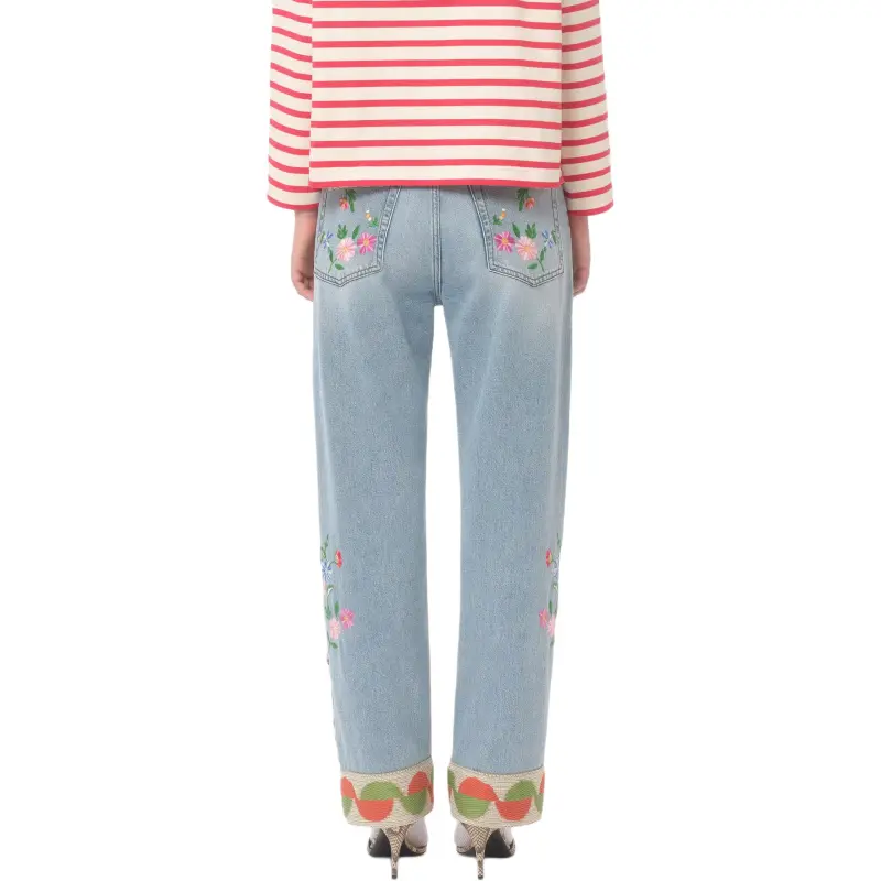 Valentino Floal Embroidered Tapered Jeans 'Denim Blue'-4