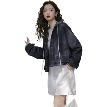XIAOJUCHUANLI Denim Jacket Women's Dark Blue