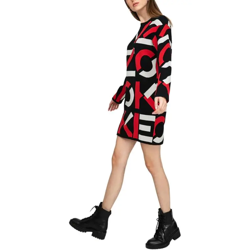KENZO Letter Logo FW21 Long-Sleeved Dresses Women's Chinese Red-3