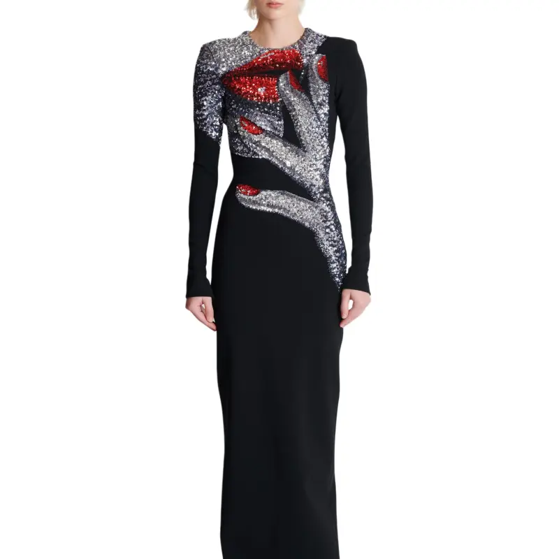 BALMAIN High Neck Maxi Dress-4