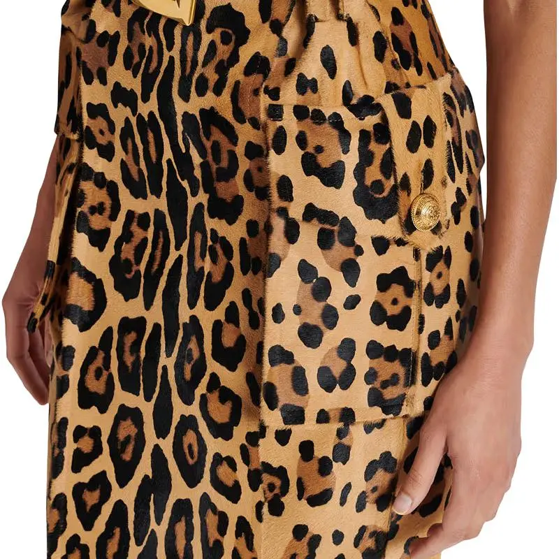 BALMAIN Leather Long Skirt Women's Brown-5