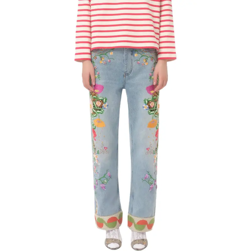 Valentino Floal Embroidered Tapered Jeans 'Denim Blue'-3