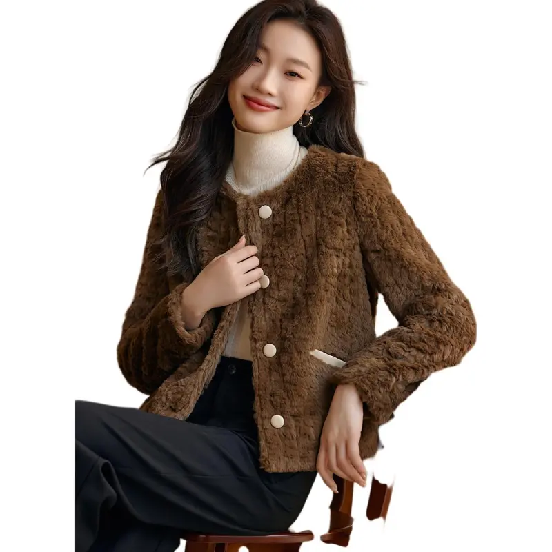 Mo Han Yi Mei Velvet feel Coat Women's Dark Coffee-6