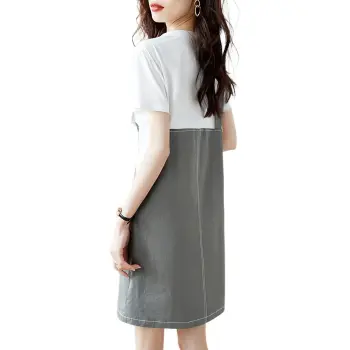 Mo Han Yi Mei SS24 Short Sleeved Dress Women's White & Green