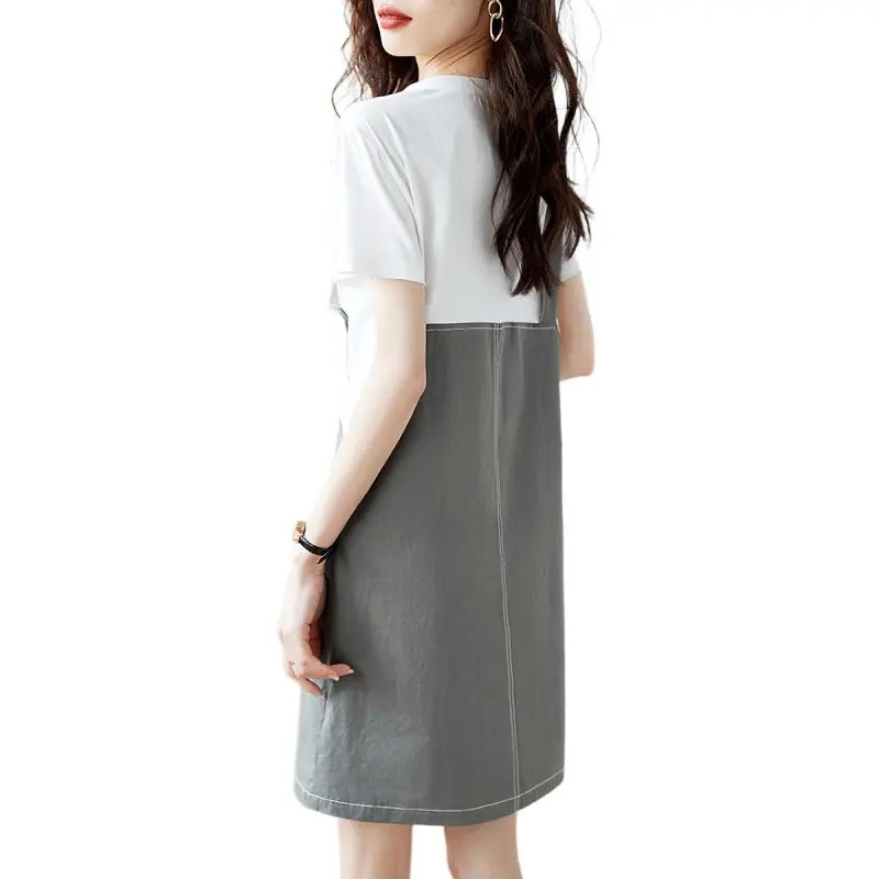 Mo Han Yi Mei SS24 Short Sleeved Dress Women's White & Green-0