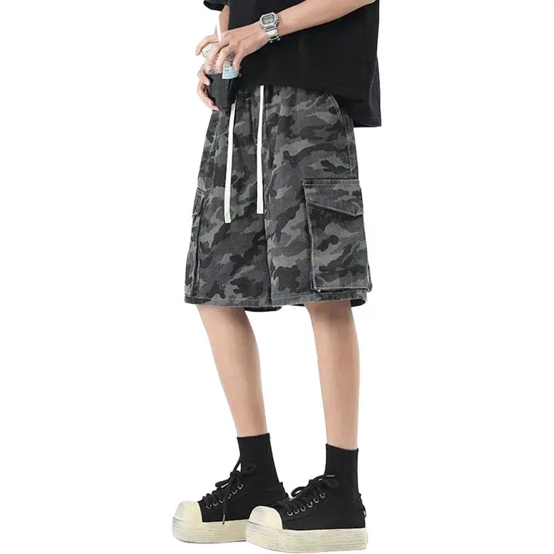 RENBEN Denim Shorts Unisex Camouflage Gray-4