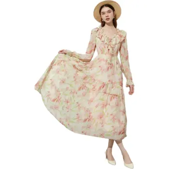 DPLAY Long Sleeved Dress Women's Pink Undertone Tulip