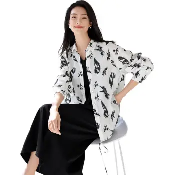 IHIMI Shirt Women's Black White Tulip