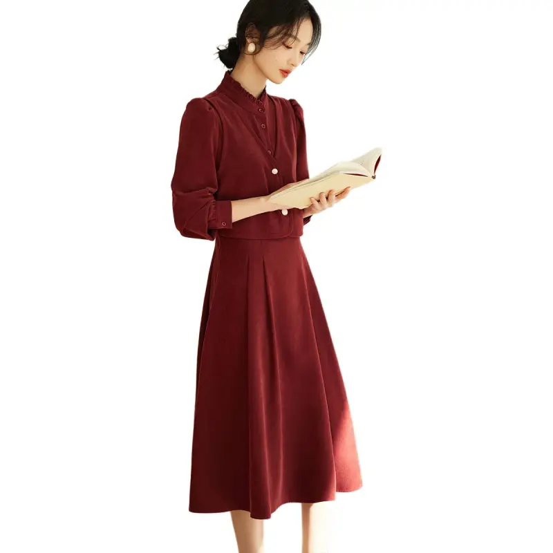 XWI Long Sleeved Dresses Women's Bordeaux Red-2