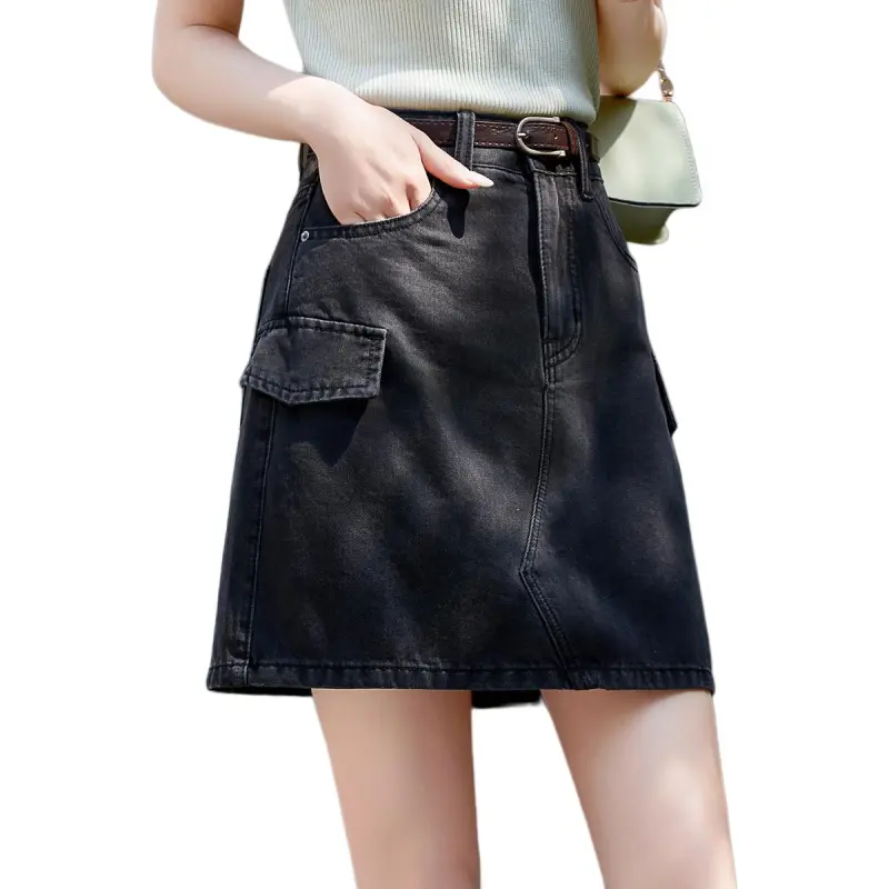 Mo Han Yi Mei Denim Short Skirts Women's Black-1