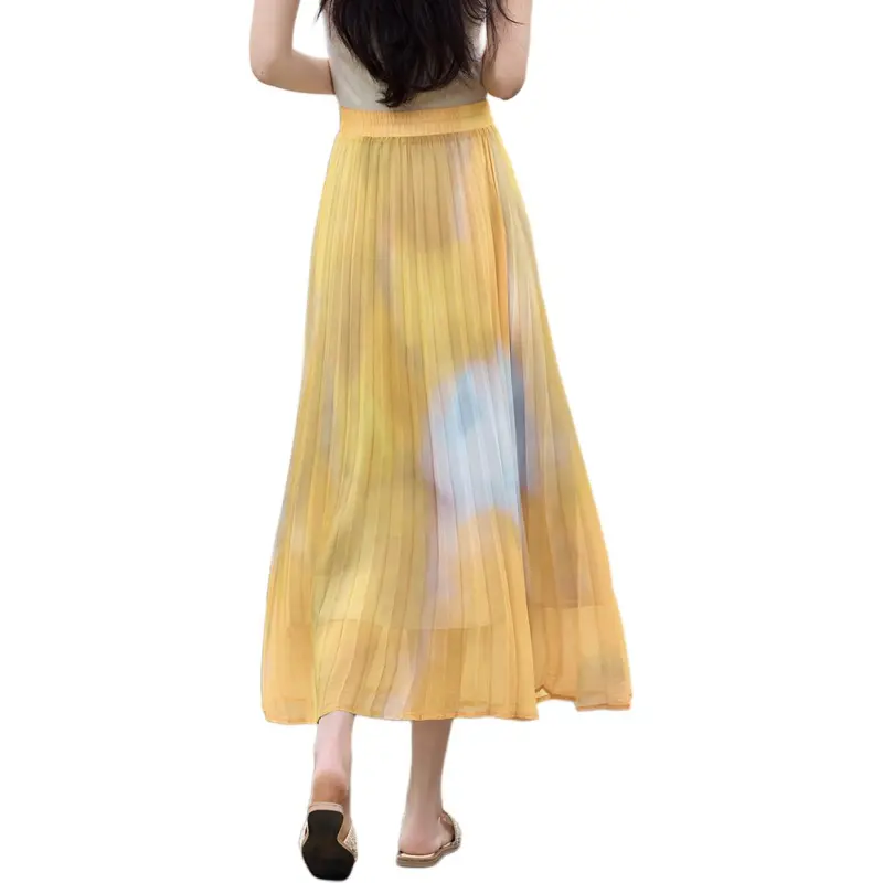 XWI Casual Long Skirts Women's Yellow Blended-3