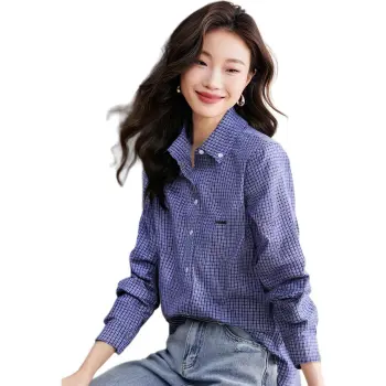 Love Elaine Spring Fall Shirt Women's Blue Plaid