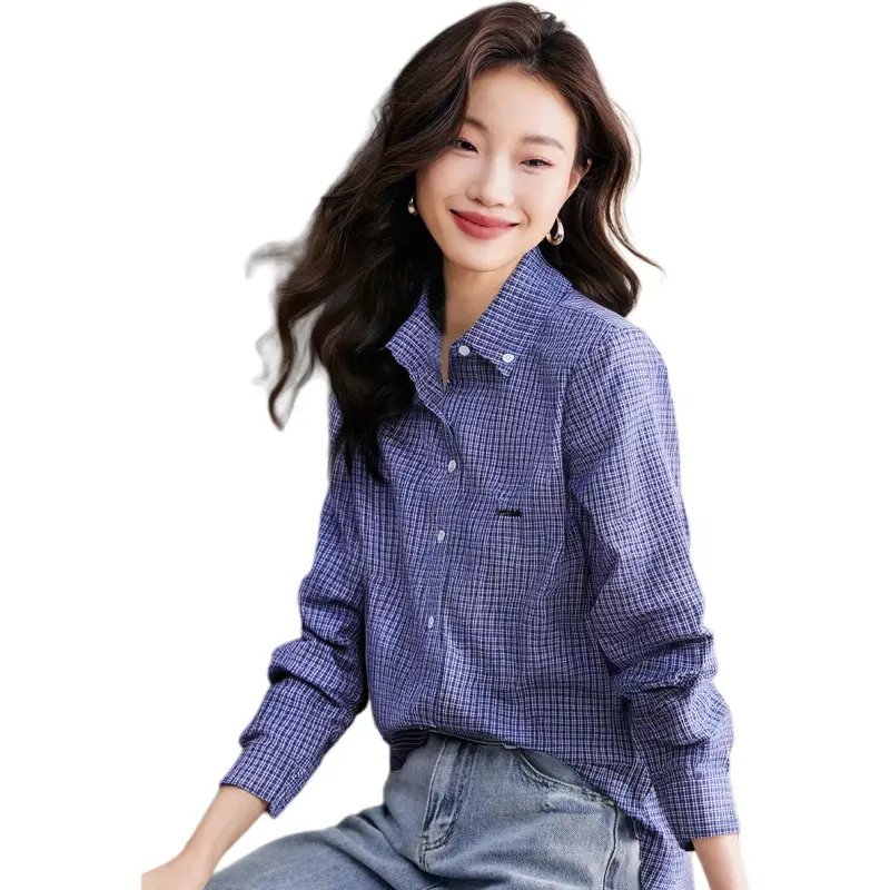Love Elaine Spring Fall Shirt Women's Blue Plaid-0