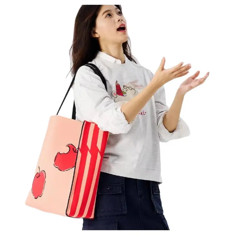 TOUTSEUL YOLO Polyester Tote Bag, Shoulder Bag Women's Red Pink Apple-2