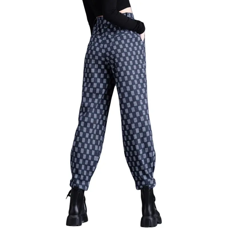 You Cow Me Pants Casual Pants Women's Blue Checkerboard-9