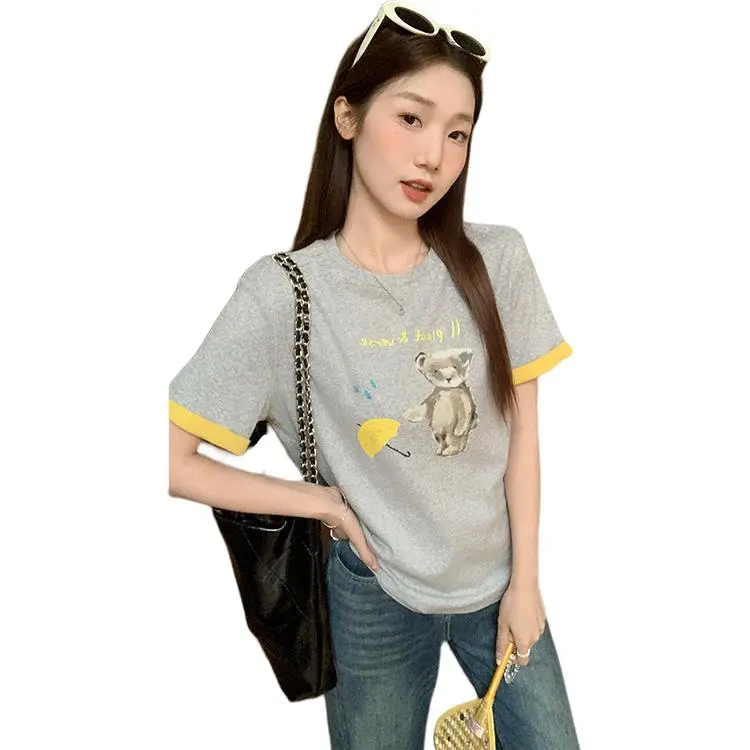 Mu Xiao Xin Set in Sleeve T Shirt Women's Heather Gray-2