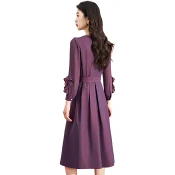 Mylan Spring, Summer, Fall Long Sleeved Dress Cinched Waist Women's Purple