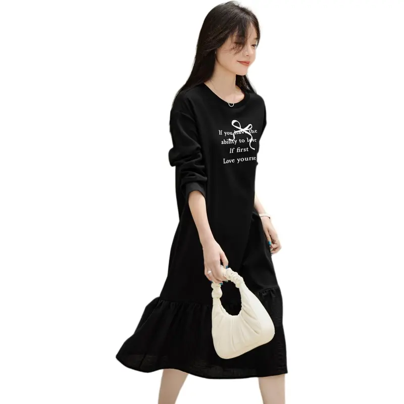 Mo Han Yi Mei Long Sleeved Dresses Women's Black-3