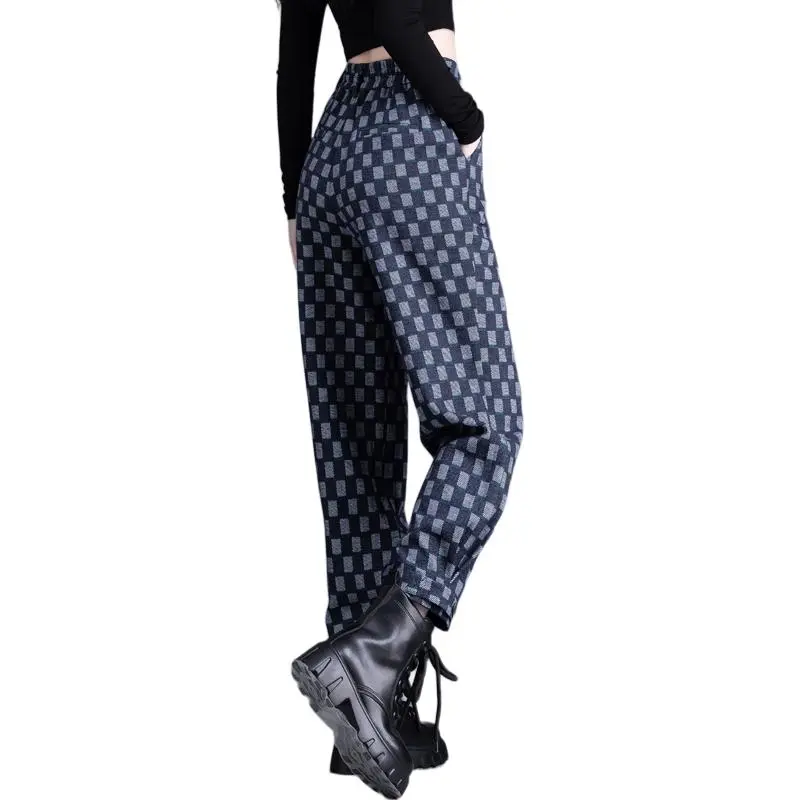 You Cow Me Pants Casual Pants Women's Blue Checkerboard-10