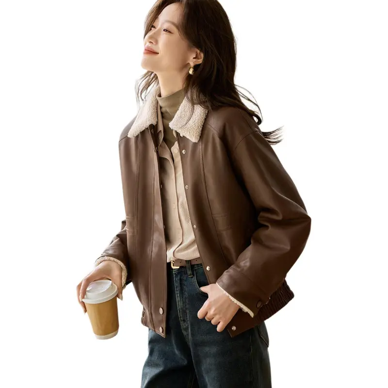 Mo Han Yi Mei Leather Jacket Women's Coffee-1