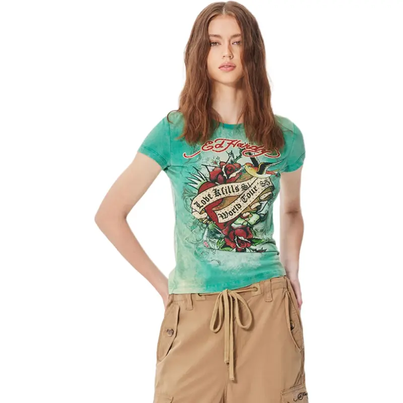 Ed Hardy T Shirt Women's Forest Dark Green-4
