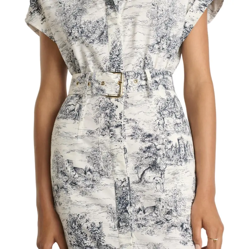 DIOR All Over Patterned Belted Short Sleeved Dress-4