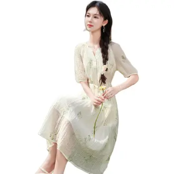 Like The Age Of Water Short Sleeved Dress Slim Fit Women's Ecru