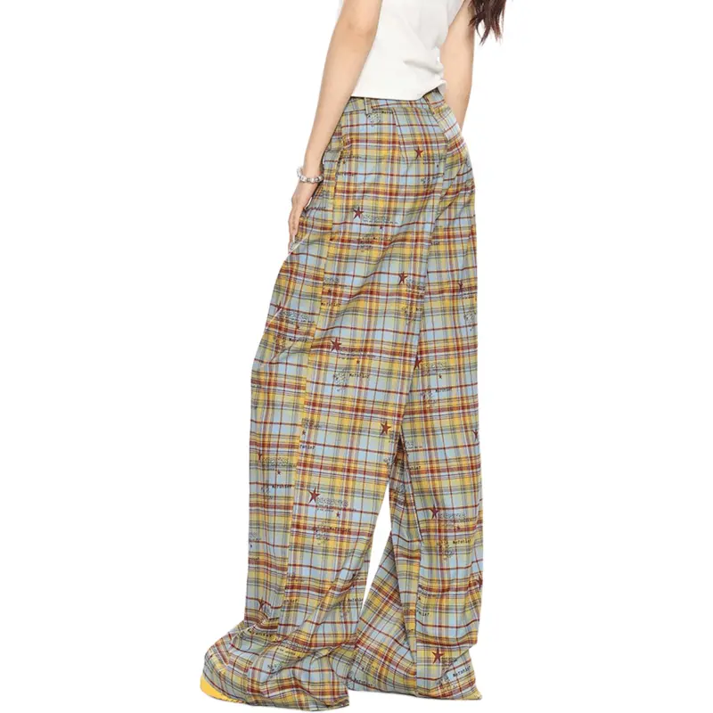 Struggle Vintage95 Casual Pants Unisex Yellow Blue Plaid-2