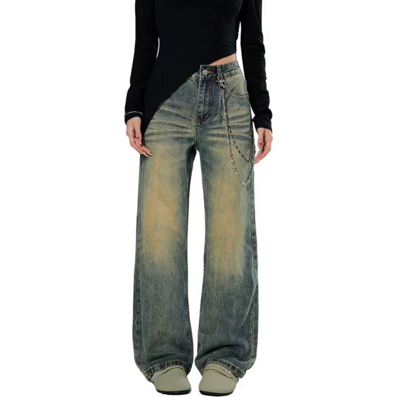 YIXIAOMO Straight Fit Slim Leg Jeans With A Slightly Flared Hem For A Slimming Effect Clean Fit Long Pants Unisex-1