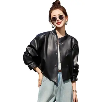 Yi Mengyuan Leather Jackets Coats Women's Black