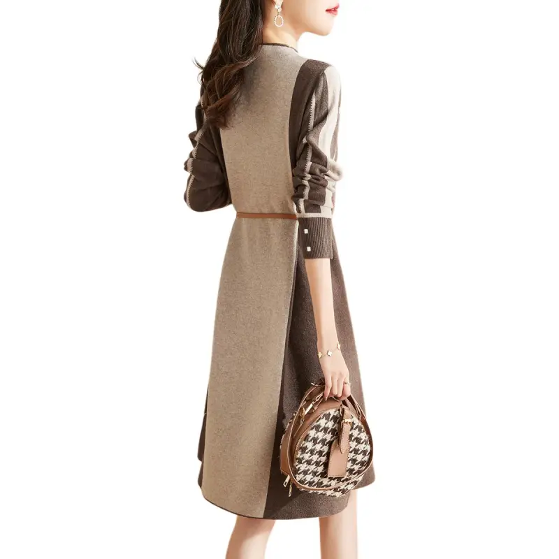 Mo Han Yi Mei Long-Sleeved Dresses Women's Ecru & Coffee-1