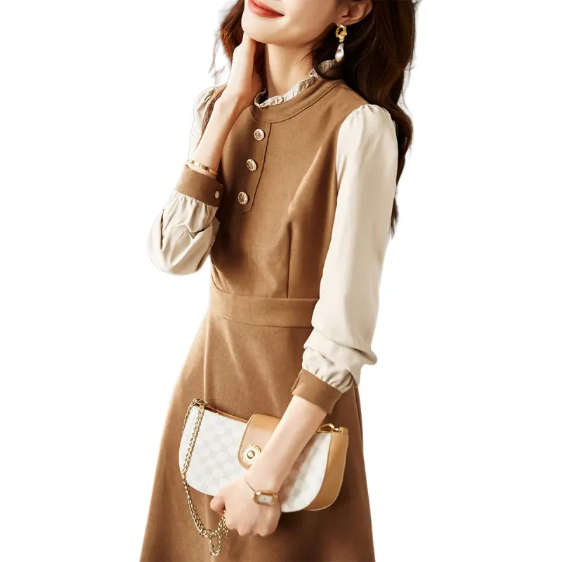 XWI Long Sleeved Dresses Women's Brown-2