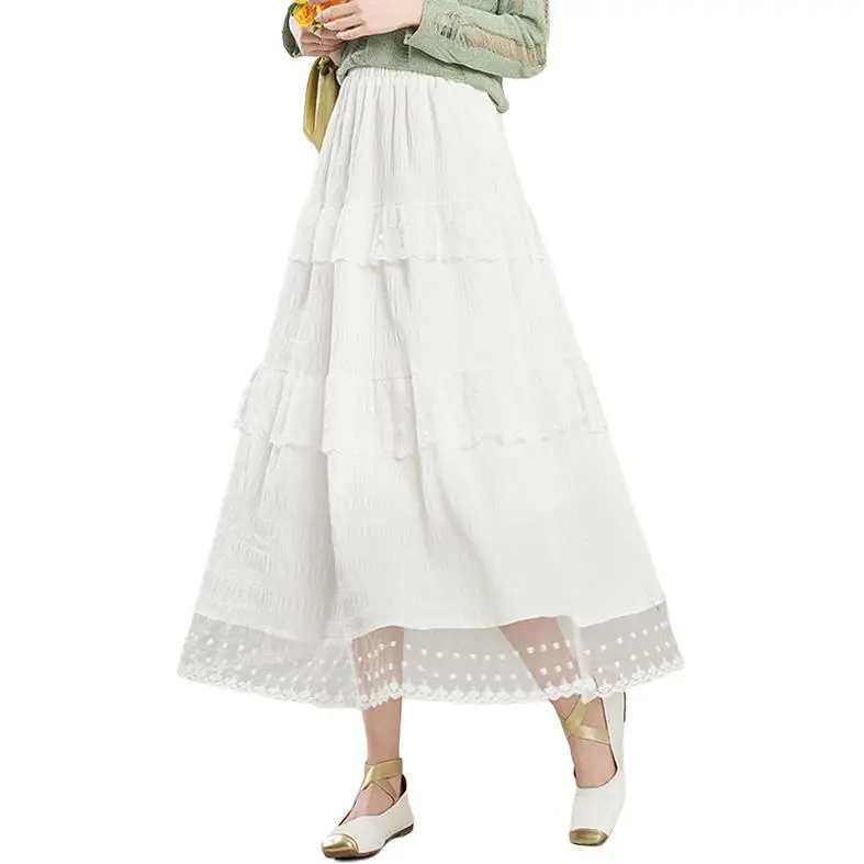 La Chapelle Casual Long Skirt Women's White-4
