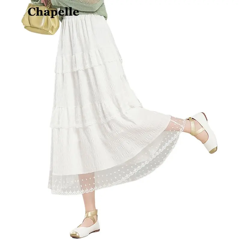 La Chapelle Casual Long Skirt Women's White-3