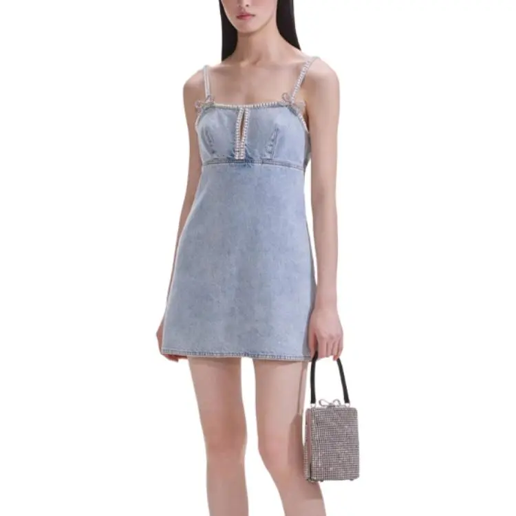 Self portrait Slip Dress Women's Light Denim Blue-1