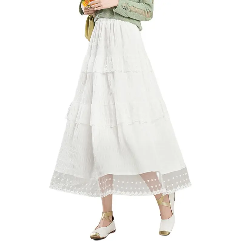 La Chapelle Casual Long Skirt Women's White-1