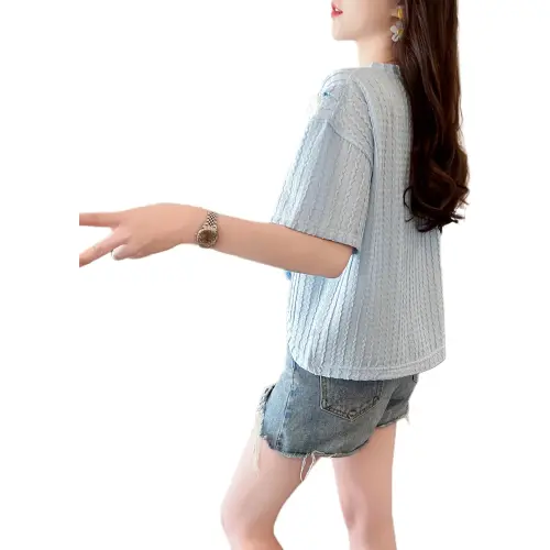 Flowers In Water Drop Shoulder Sleeve T Shirt Women's