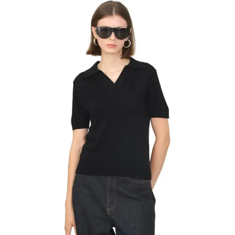 ELLIATTCOLLECTIVE Wool Cashmere Knitted Fabric Short Sleeved Polo Shirt Women's-2