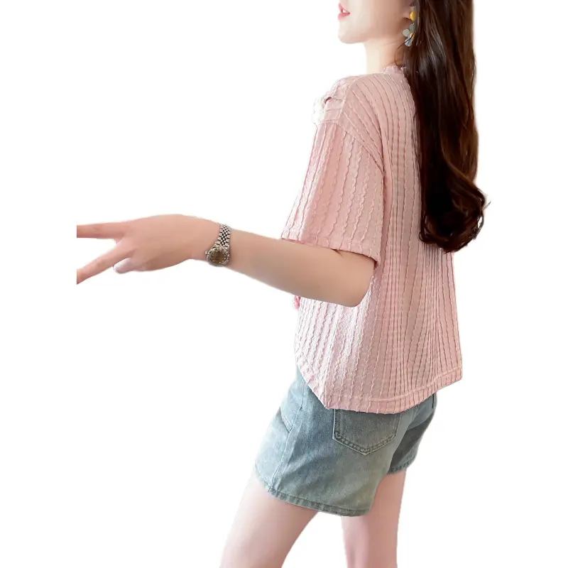 Flowers In Water Drop Shoulder Sleeve T Shirt Women's-1