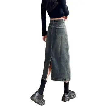 7 SEVFUN Denim Long Skirt Women's Concrete Gray
