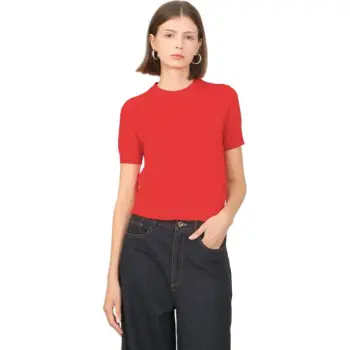 ELLIATTCOLLECTIVE Wool Cashmere Short Sleeved Thin Crew Neck Knitwear Women's Red