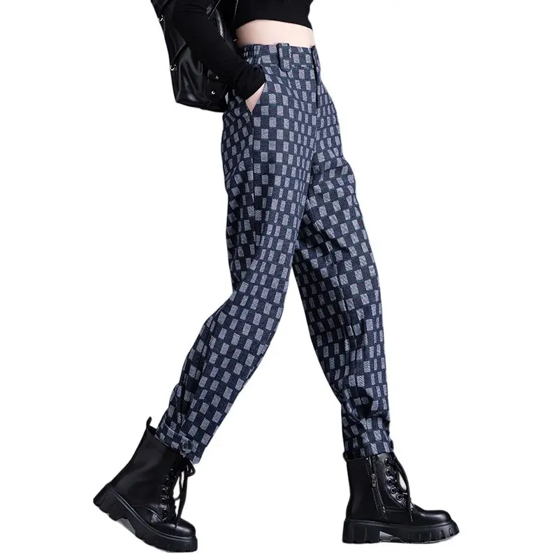 You Cow Me Pants Casual Pants Women's Blue Checkerboard-6