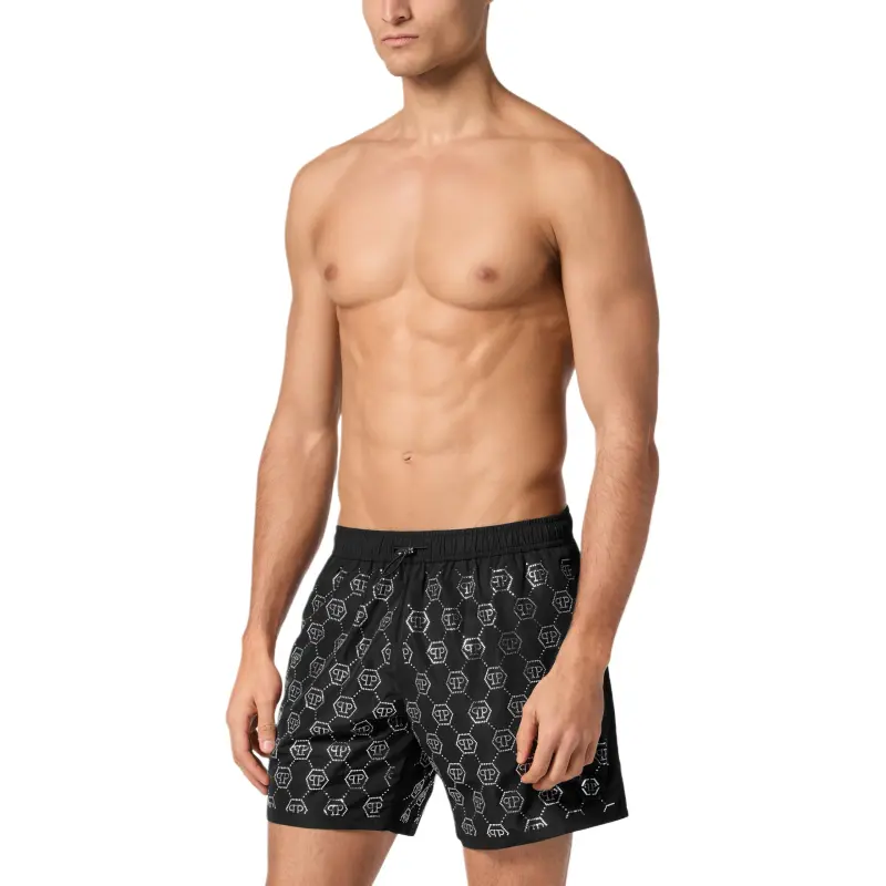 PHILIPP PLEIN Crystal monogram Swim Shorts-1
