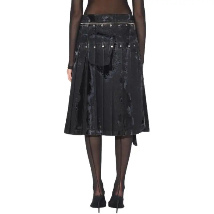 Jean Paul Gaultier Flocked Denim Kilt 'Black'-1