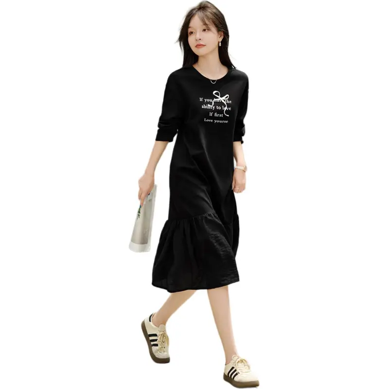 Mo Han Yi Mei Long Sleeved Dresses Women's Black-4
