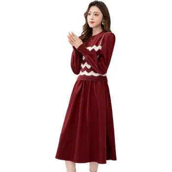 Like The Age Of Water Fall, Winter Long Sleeved Dress Regular Women's Red