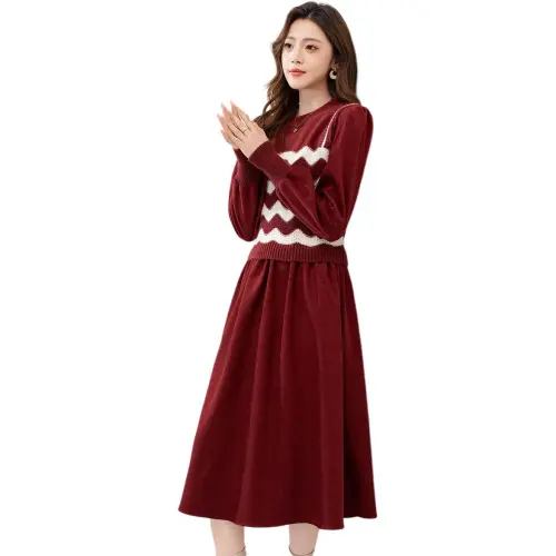 Like The Age Of Water Fall, Winter Long Sleeved Dress Regular Women's Red